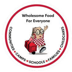 image containing the words "wholesome food for everyone, communities, camps, schools, families, childcare"